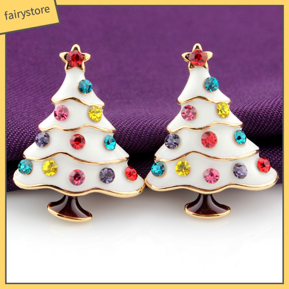 Bông Tai Hình Cây Thông Giáng Sinh Đính Đá Nhiều Màu Sắc Thời Trang
