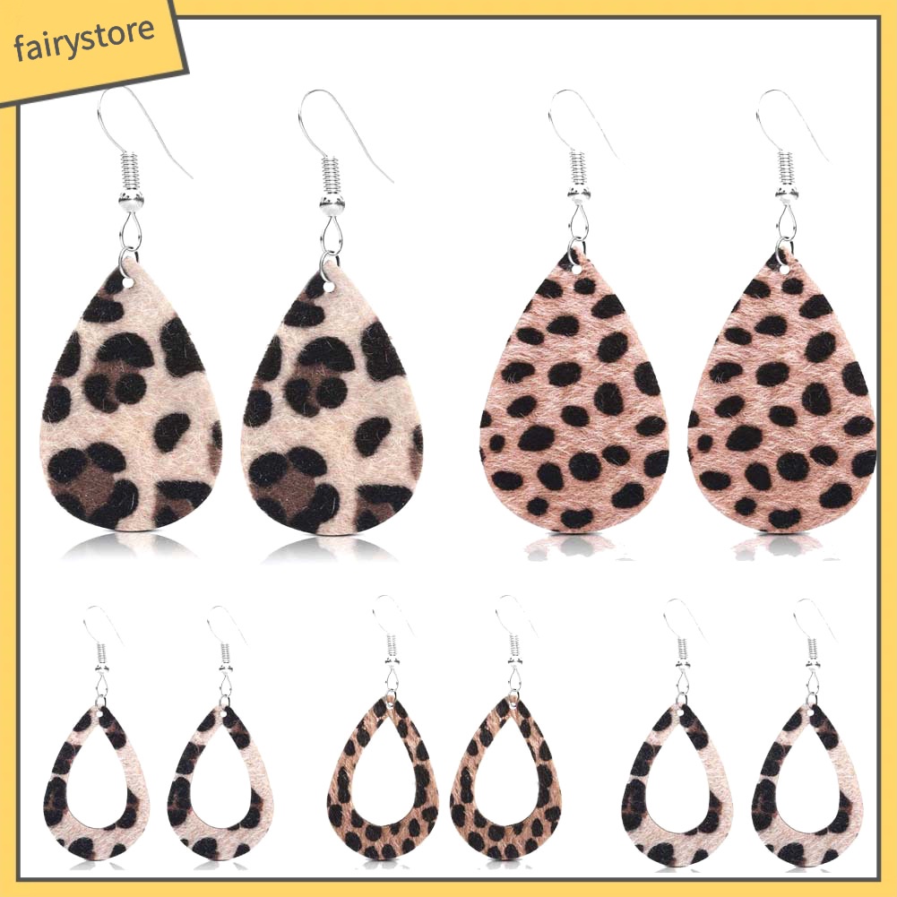 Bông Tai Giả Da Hình Giọt Nước Họa Tiết Da Báo Thời Trang Dành Cho Nữ