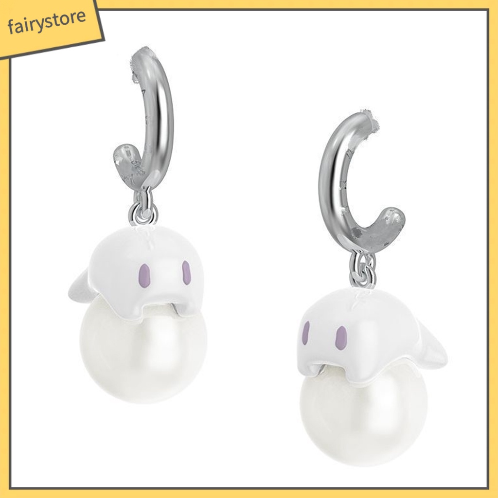 1 Đôi Bông Tai Ngọc Trai Nhân Tạo Hình Ma Nhỏ Dễ Thương Cho Nữ