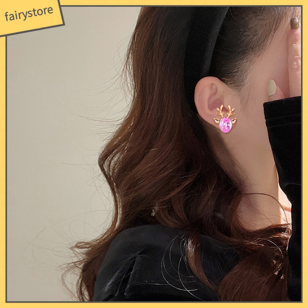 Set 2 Khuyên Tai Hình Tuần Lộc Giáng Sinh Đính Đá Phong Cách Boho Thời Trang Cho Nữ