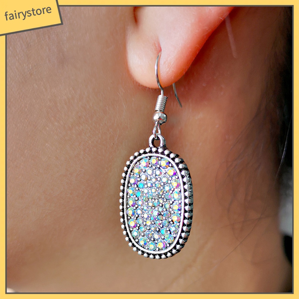 Bông Tai Hình Oval Đính Kim Cương Giả Nhiều Màu Phong Cách Vintage