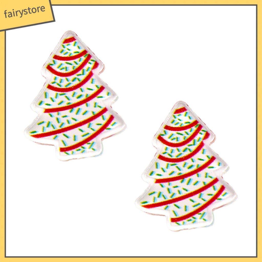 1 Cặp Bông Tai Mini Hình Cây Thông Giáng Sinh Bằng Acrylic Dễ Thương