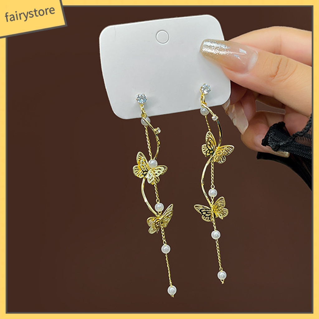 1 Đôi Bông Tai Dáng Dài Đính Đá Pha Lê Và Ngọc Trai Nhân Tạo Thời Trang