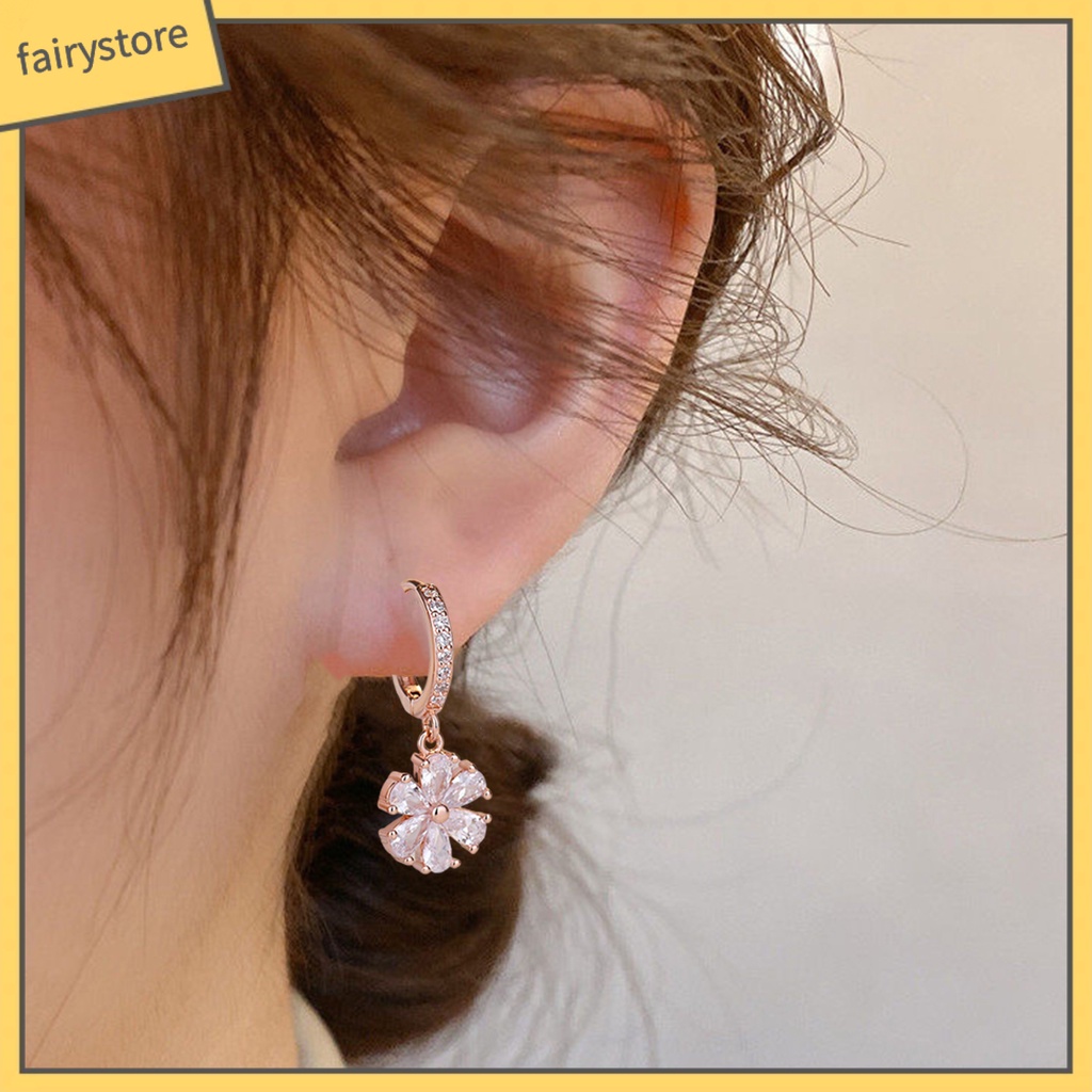 1 Đôi Bông Tai Dáng Dài Đính Đá Zircon Lấp Lánh Thời Trang Cho Nữ