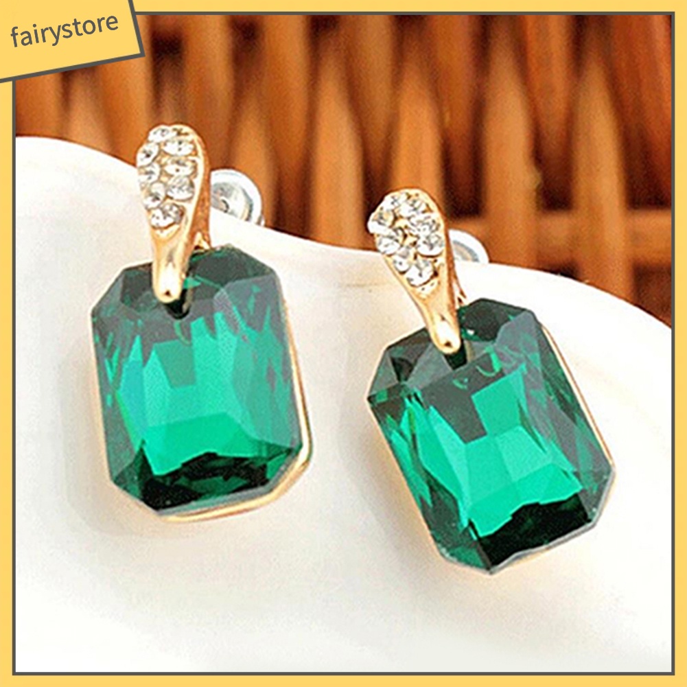 Bông Tai Chữ Nhật Đính Kim Cương Giả Thanh Lịch Cho Nữ