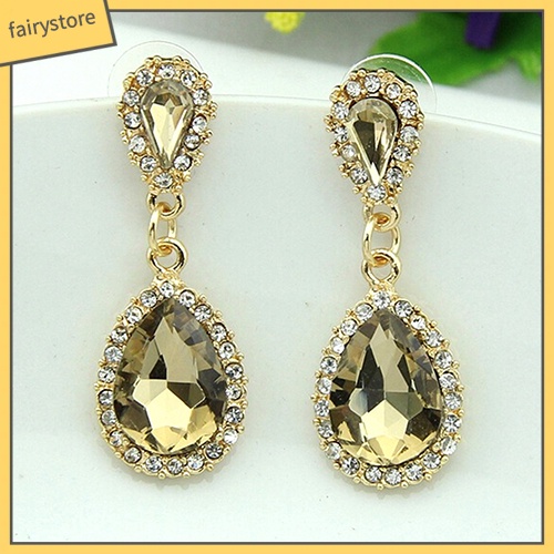 Bông Tai Hình Giọt Nước Đính Đá Sang Trọng Cho Cô Dâu