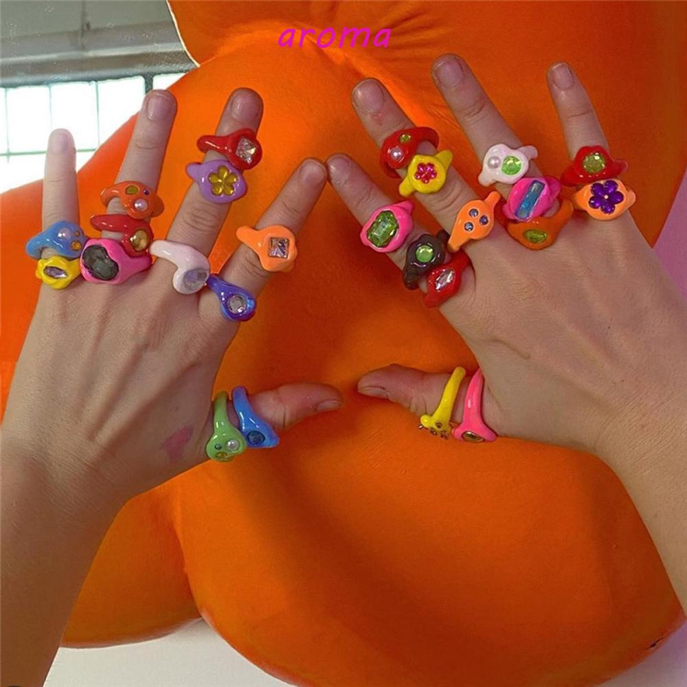 Set Nhẫn Resin Phong Cách Punk Dễ Thương Thời Trang Cho Nữ