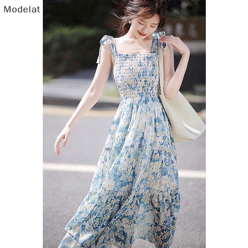 Mfc Đầm Hai Dây Dáng Dài In Hoa Phong Cách Vintage Hàn Quốc Ngọt Ngào Thanh Lịch Dành Cho Bạn Nữ WTD