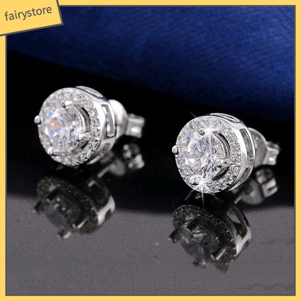 Bông Tai Tròn Đính Đá Zircon Lấp Lánh Thời Trang Dành Cho Nữ