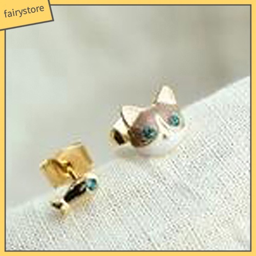 1 Đôi Bông Tai Hình Mèo Và Cá Đính Đá Thời Trang Hàn Quốc Dành Cho Nữ