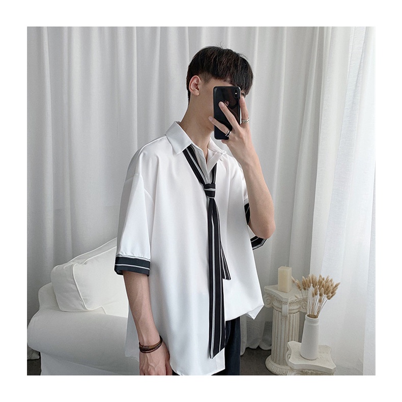 Áo Sơ Mi Tay Lửng Dáng Rộng Thời Trang Mùa Hè Hàn Quốc Dành Cho Nam