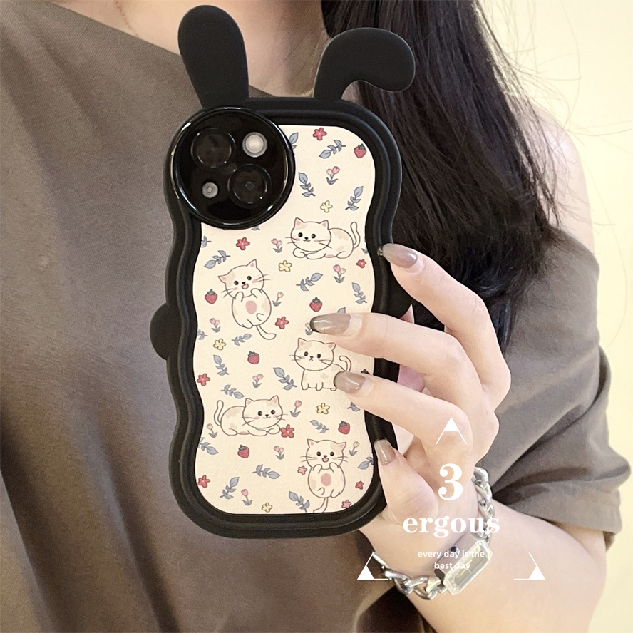 Ear CaseỐp Điện Thoại TPU Mềm Bảo Vệ Toàn Diện Màn Hình In Hình Mèo Dễ Thương Cho IPhone 14 13 12 11 Pro Max X XR Xs Max