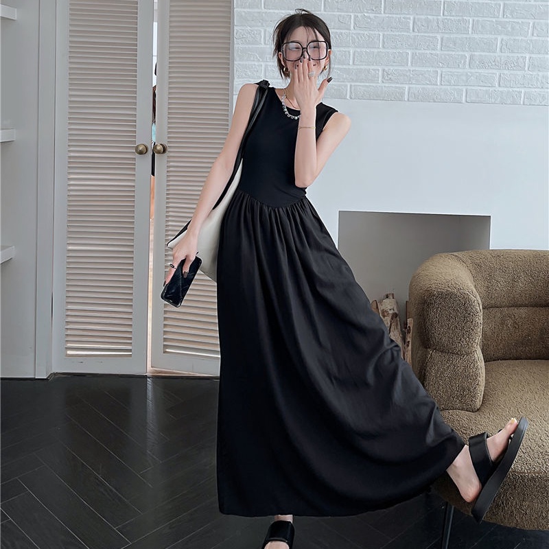 COZOK Đầm Xếp Ly Sát Nách Cổ Tròn Dáng Ôm Thời Trang Hàn Quốc