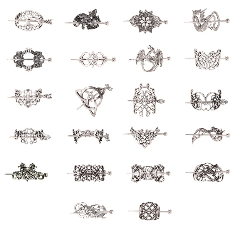 Kẹp Tóc Dạng Trượt Bằng Hợp Kim Màu Bạc Phong Cách Viking Celtic Thanh Lịch Cho Nữ