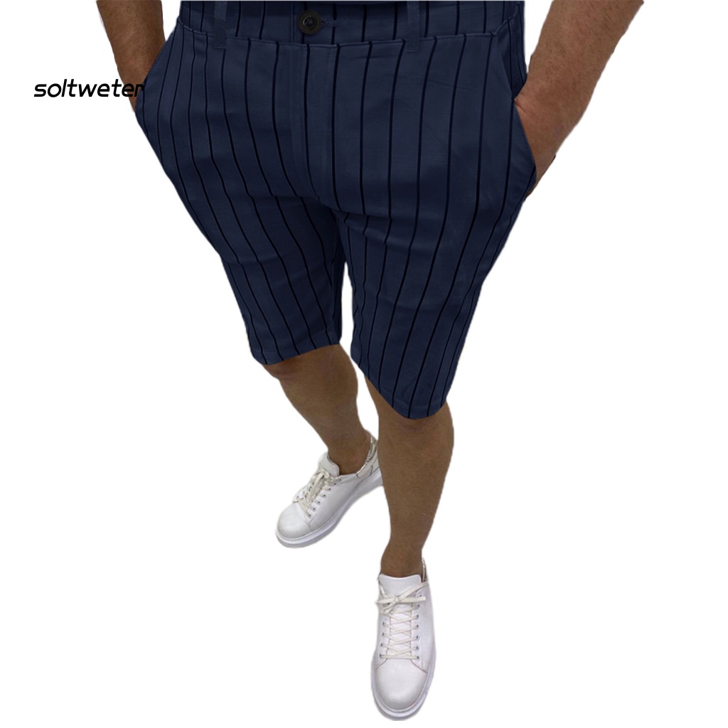 Quần Short Dáng Suông Có Túi Họa Tiết Kẻ Sọc Thời Trang Đi Biển Mùa Hè Cho Nam