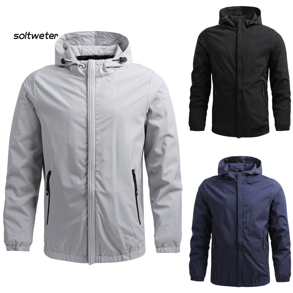 Áo Khoác Nam Dài Tay Có Nón Trùm Đầu Có Khóa Kéo Màu Sắc Trơn Phong Cách Đường Phố