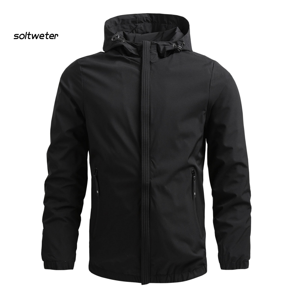 Áo Khoác Nam Dài Tay Có Nón Trùm Đầu Có Khóa Kéo Màu Sắc Trơn Phong Cách Đường Phố