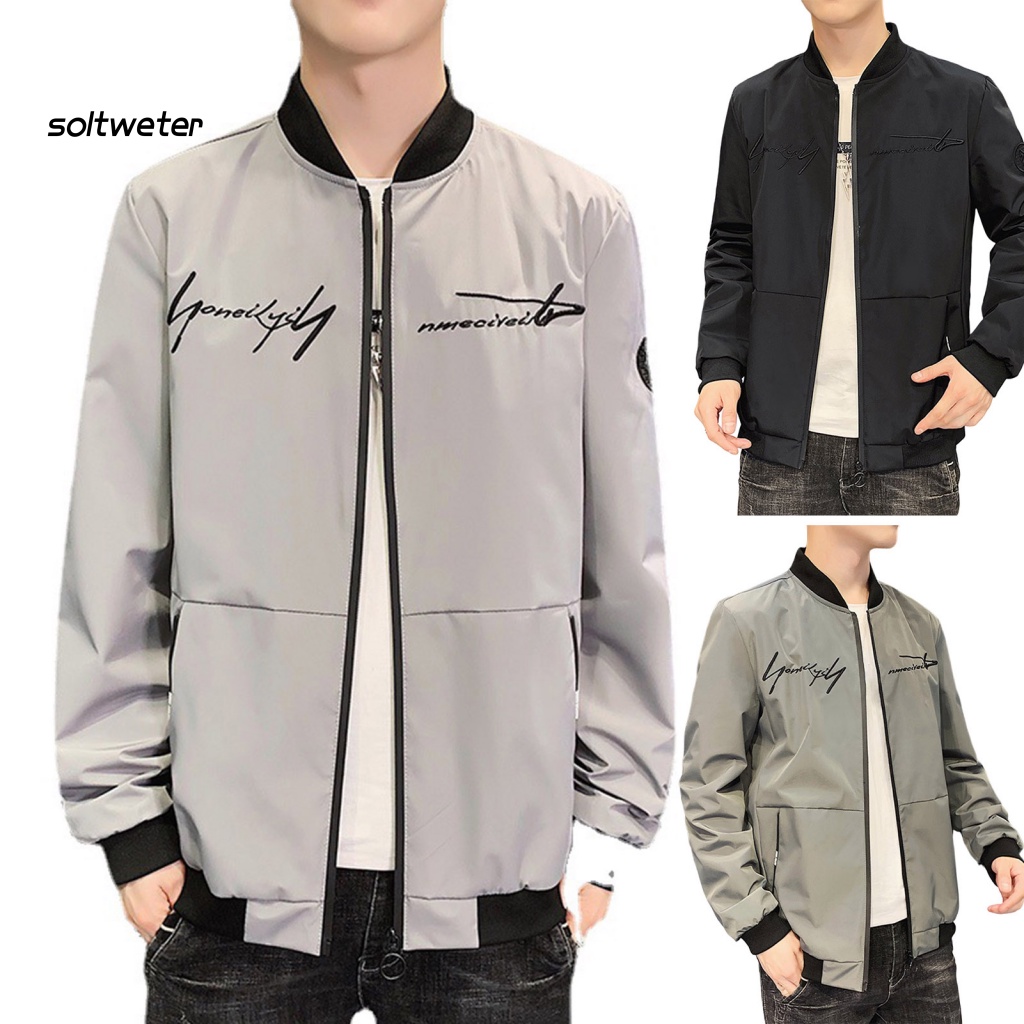 St Áo Khoác Màu Trơn Có Khóa Kéo Họa Tiết Thêu Ba Chiều Cho Nam