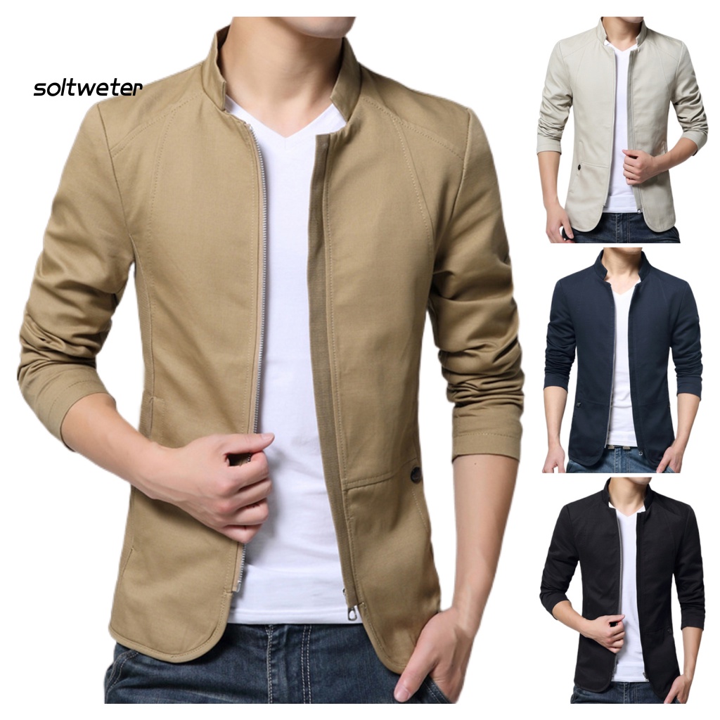 Áo Khoác Khóa Kéo Cổ Đứng Ôm Dáng Thời Trang Đường Phố Cho Nam