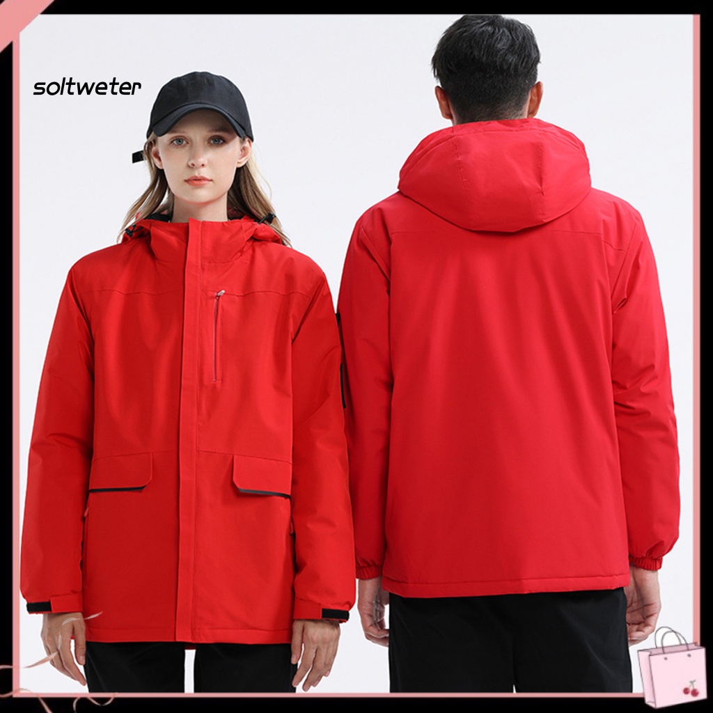 Áo Khoác Unisex Có Nón Bằng Vải Cotton Màu Trơn Chống Gió Chống Tia UV Có Khóa Kéo Dùng Khi Leo Núi Ngoài Trời