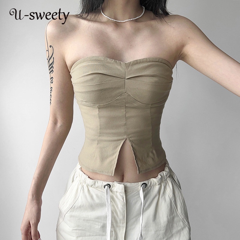 Áo Ống Không Tay Dáng Ôm Hở Vai Màu Sắc Đơn Giản Thời Trang 2023 Dành Cho Nữ