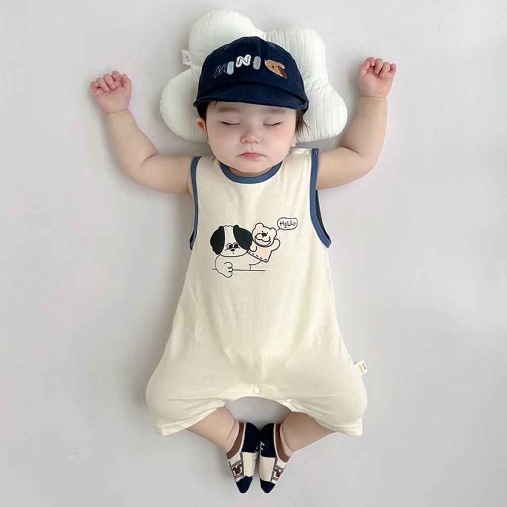 Bộ Áo Liền Quần Sát Nách Bằng Vải Cotton In Hoạt Hình Động Vật Thời Trang Mùa Hè Cho Bé Sơ Sinh 0-2 Tuổi