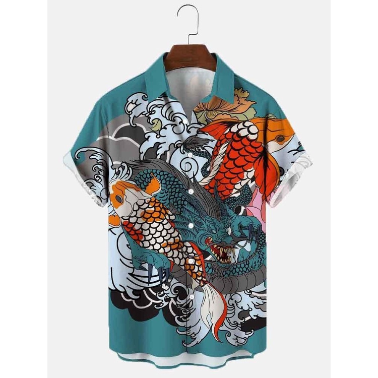 Áo Sơ Mi Tay Ngắn In Hình Cá Koi 3d Thời Trang Mùa Hè Cho Nam Và Nữ