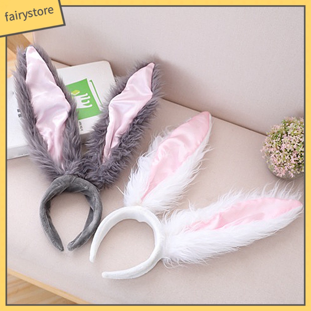 Băng Đô Cài Tóc Tai Thỏ Lông Xù Hoạt Hình Đáng Yêu Dành Cho Bé Gái