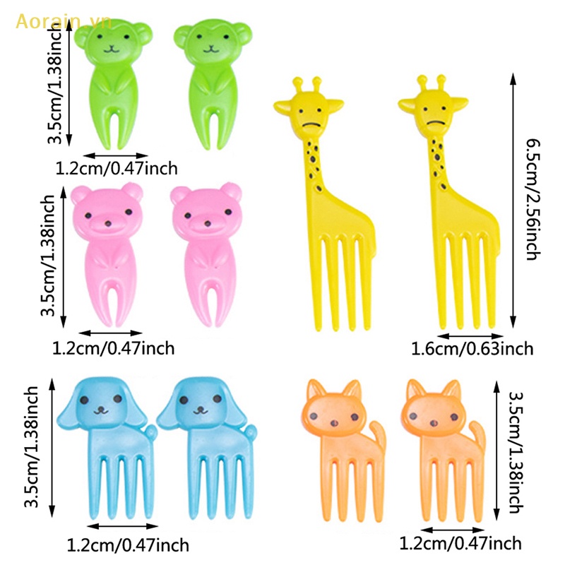 {Aorain} Set 10 Nĩa Ăn Trái Cây Tráng Miệng Hình Động Vật Hoạt Hình Mini Trang Trí Bánh Kem