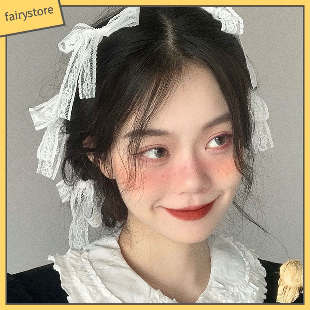 Set 3 / 4 / 6 Kẹp Tóc Nơ Phối Ren Thêu Họa Tiết Phong Cách Lolita Cho Nữ