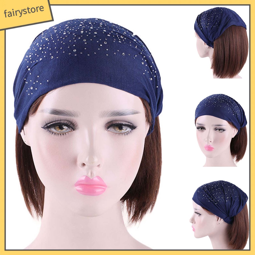 Băng Đô Cài Tóc Bản Rộng Co Giãn Tốt Màu Trơn Đính Đá Cho Nữ