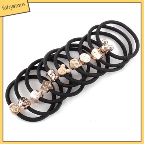 Bộ 10 Dây Cột Tóc Cao Su Co Giãn Đính Hạt Đáng Yêu Cho Nữ Giá Đỡ