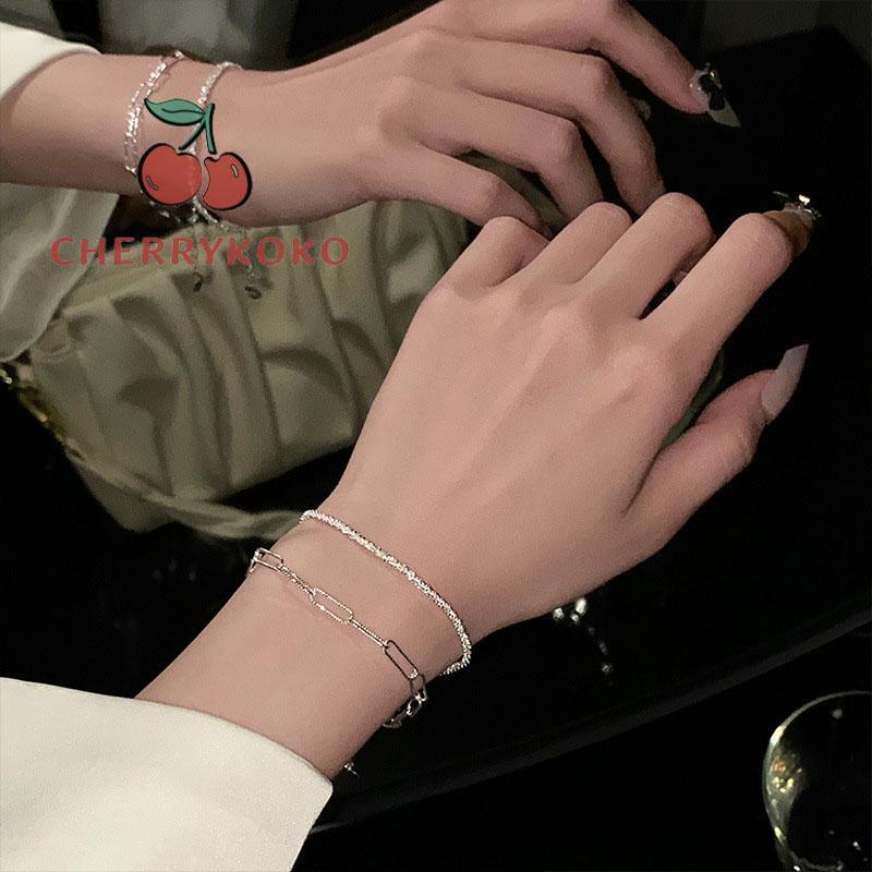 🍒🍒CHERRYKOKO Vòng Tay Dây Thừng Màu Bạc Lấp Lánh Đơn Giản Sành Điệu
