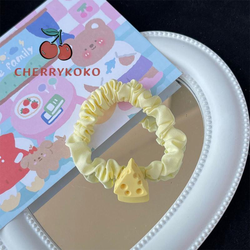 🍒🍒CHERRYKOKO Dây Cột Tóc Cỡ Lớn Họa Tiết Hoạt Hình Phô Mai Dễ Thương Cho Nữ