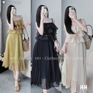 Set bộ đi chơi, set 2 món áo 2s bèo tầng phối chân váy dài dập li cực xinh