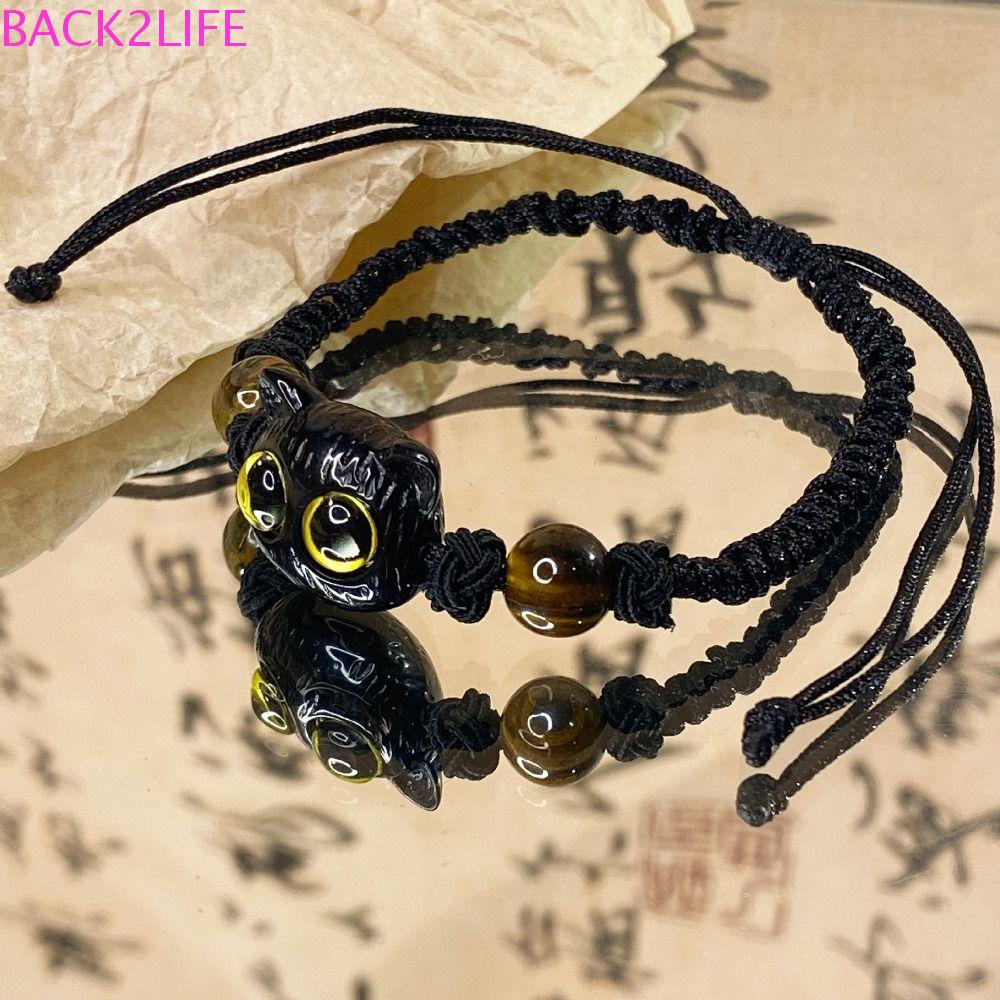 Vòng Tay Dây Bện Mặt Hình Mèo Đen Đơn Giản Sáng Tạo Làm Quà Tặng / Trang Sức Thời Trang Cá Tính Back2Lilife