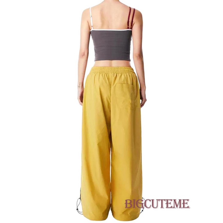 [] Quần Baggy Cạp Cao Có Túi In Họa Tiết Sọc Và Dây Rút Cho Nữ