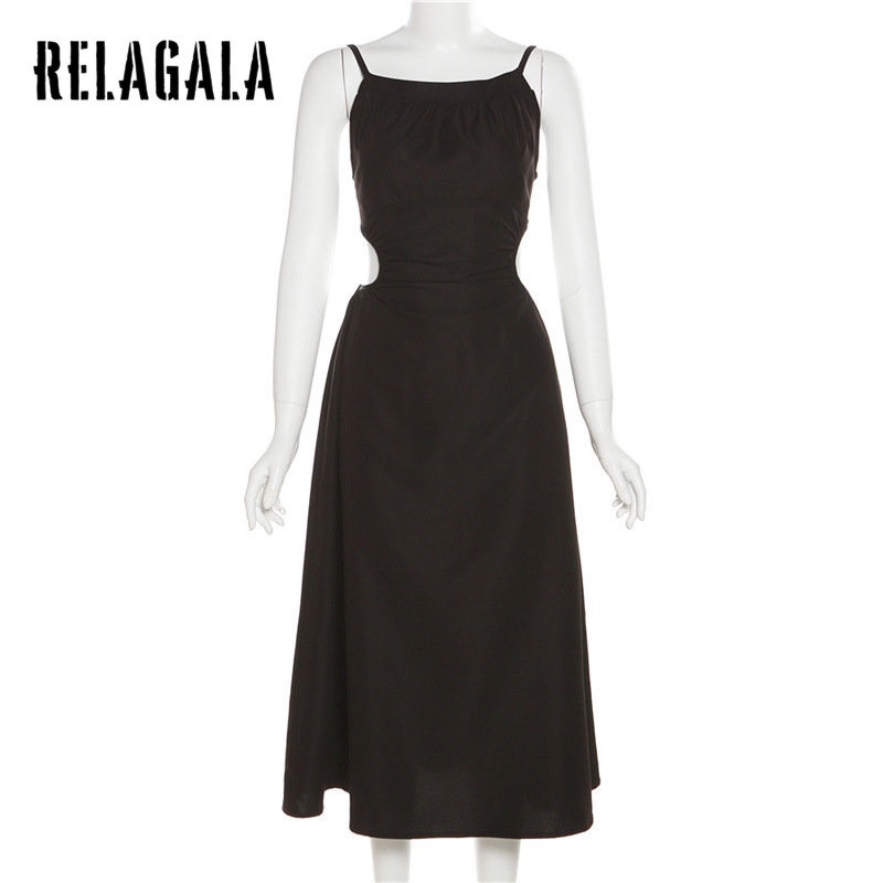 Đầm Midi Hai Dây Hở Lưng Màu Trơn Phong Cách Thời Trang Mới 2023 Dành Cho Nữ