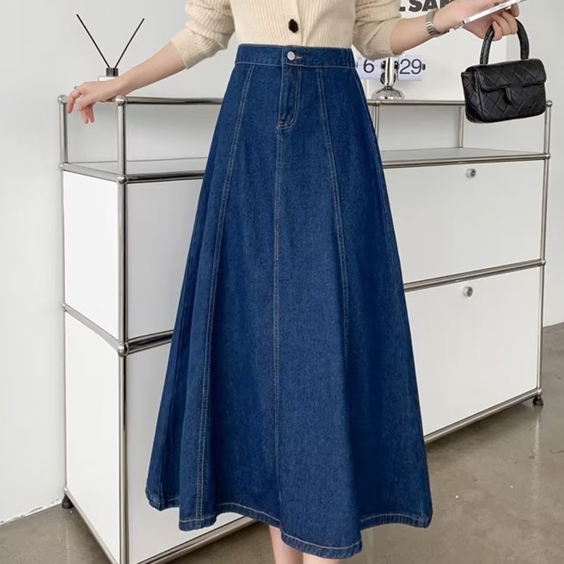 IELGY Chân váy jean Lưng Cao Dáng Rộng Màu Sắc Đơn Giản Thời Trang Cho Nữ