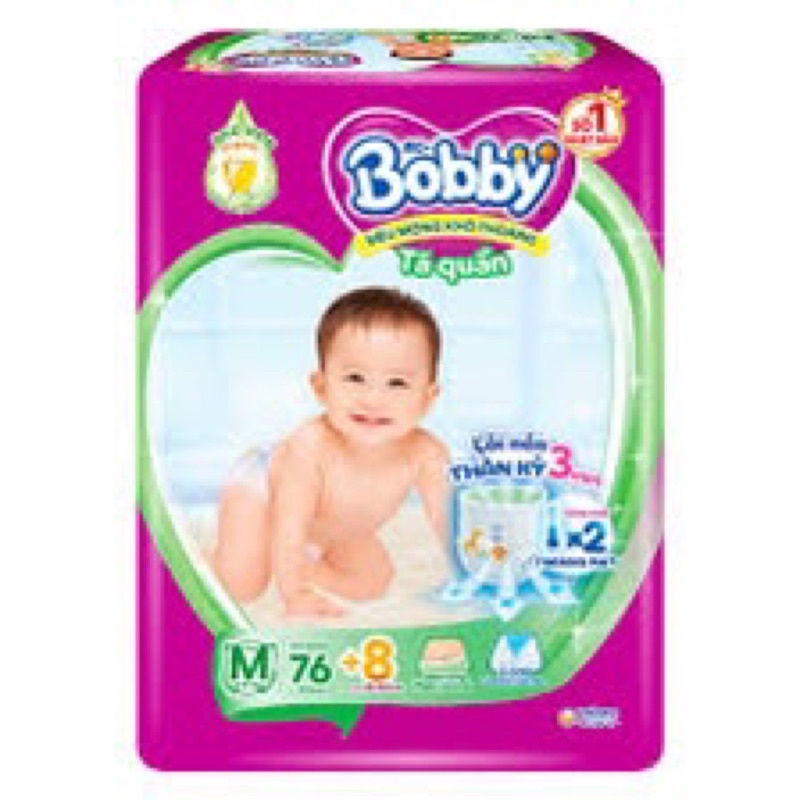 Tã/bỉm quần Bobby lõi nén thần kỳ 3mm tinh chất gạo non M76/L68/XL62/XXL56