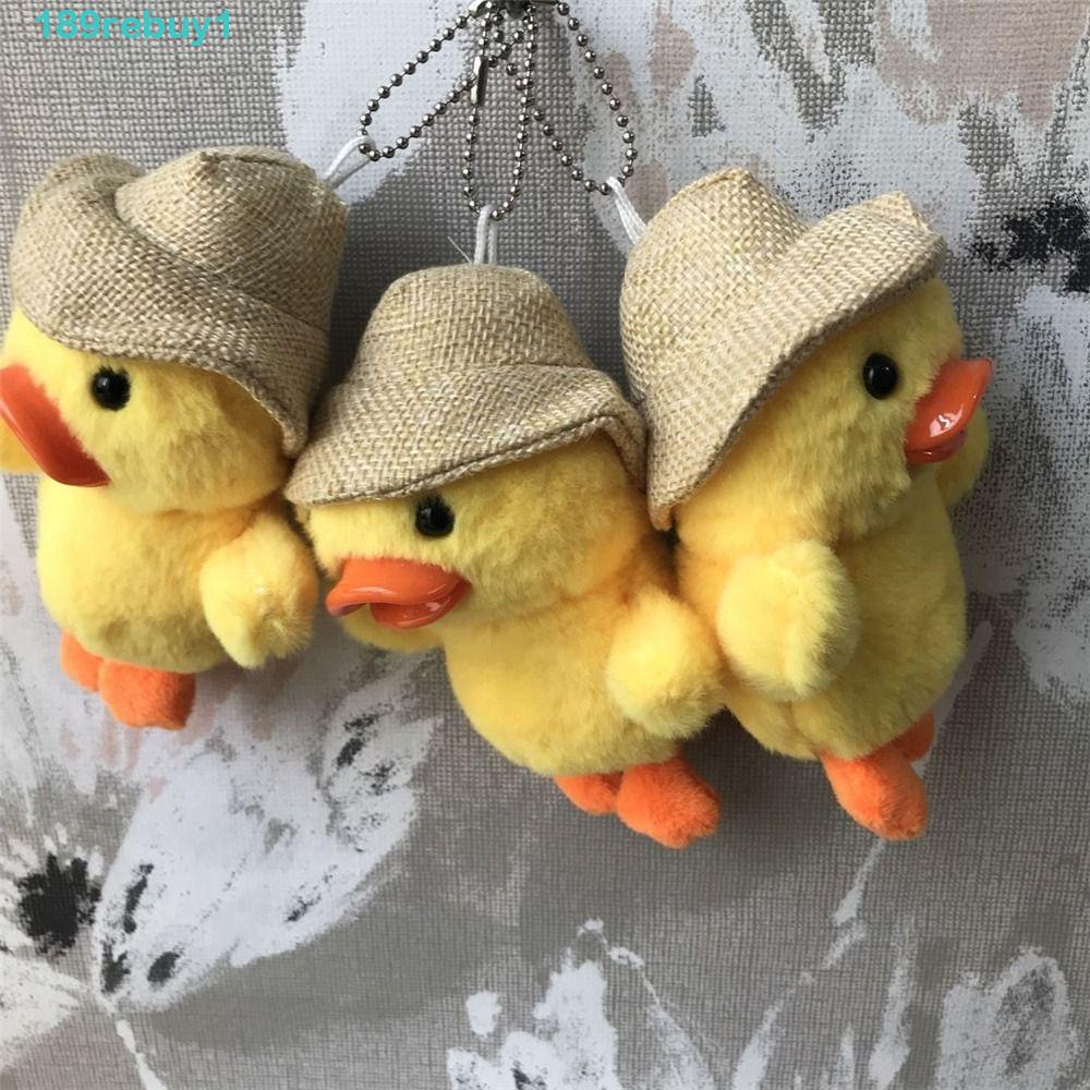 Thú Nhồi Bông Hình Chú Vịt Đội Mũ Rơm Mini Dễ Thương Trang Trí Điện Thoại / Móc Khóa Xe Hơi REBUY1
