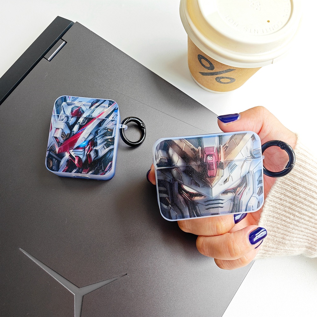 Vỏ Bảo Vệ Hộp Sạc Tai Nghe Bluetooth AirPods 1 2 gen3 pro2 2022 Bằng Silicon Hình Vuông Trong Suốt Họa Tiết Mecha Dễ Thương Kèm Móc Treo Tiện Dụng