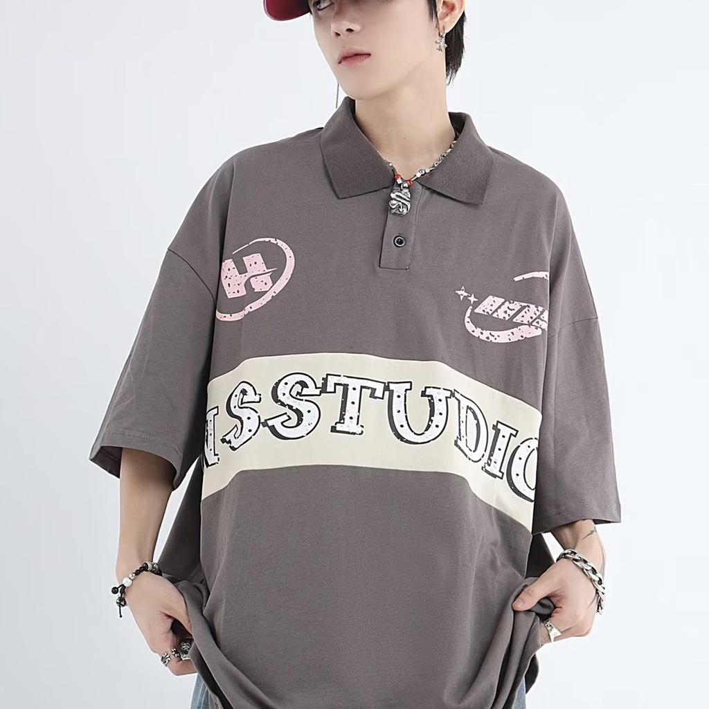 Áo Thun polo Tay Ngắn Dáng Rộng In Hình Phong Cách Đường Phố Mỹ Thời Trang Mùa Hè Cho Nam