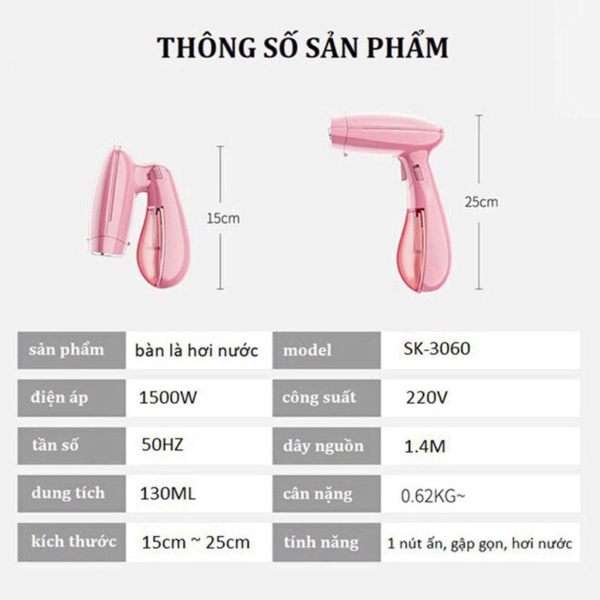 Bàn Là Hơi Nước Cầm Tay SoKaNy SK-3060 Công Suất 1500W - Bàn Ủi Hơi Nước Cầm Tay Mini Mẫu Mới 2022