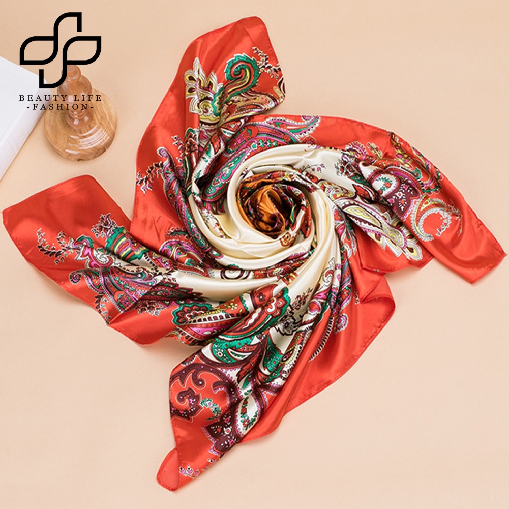 Khăn Vuông 90x90cm Bằng Lụa In Họa Tiết Hoa Cho Nữ