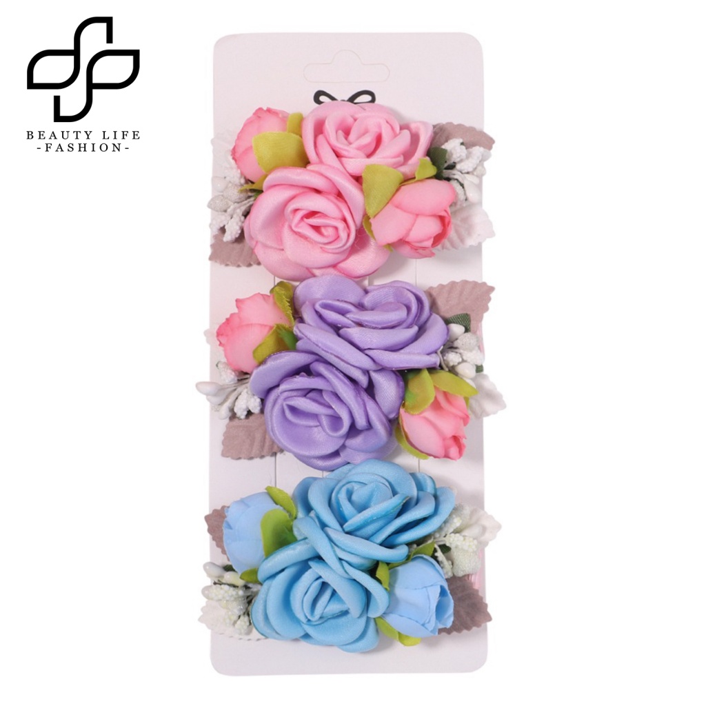 Bộ 3 Kẹp Tóc Màu Sắc Tươi Sáng Đính Hoa Giả Xinh Xắn