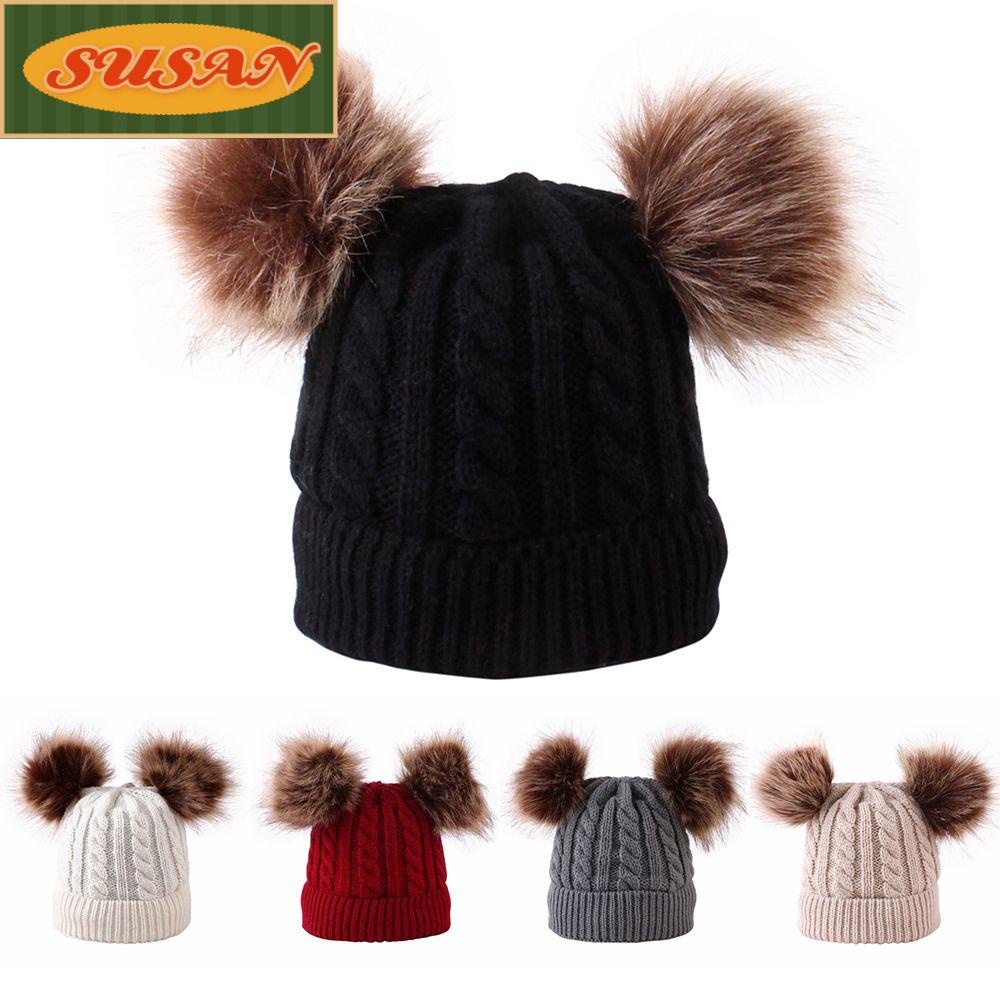 Mũ Len Trùm Đầu Giữ Ấm Đính Quả Bông Cho Bé