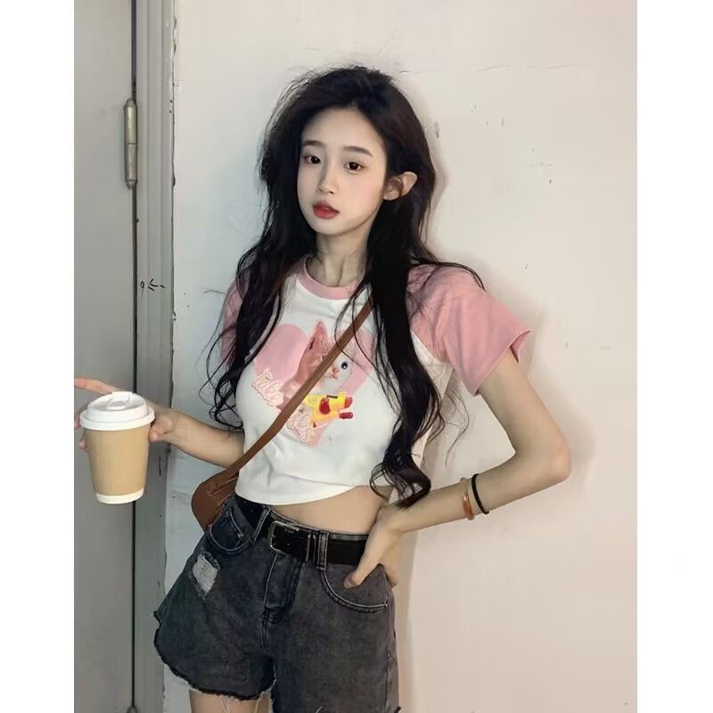 Áo Raglan Baby tee Thun croptop Ngắn Tay Dáng Ôm Phong Cách Âu Mỹ Thời Trang Mùa Hè Mới Cho Nữ