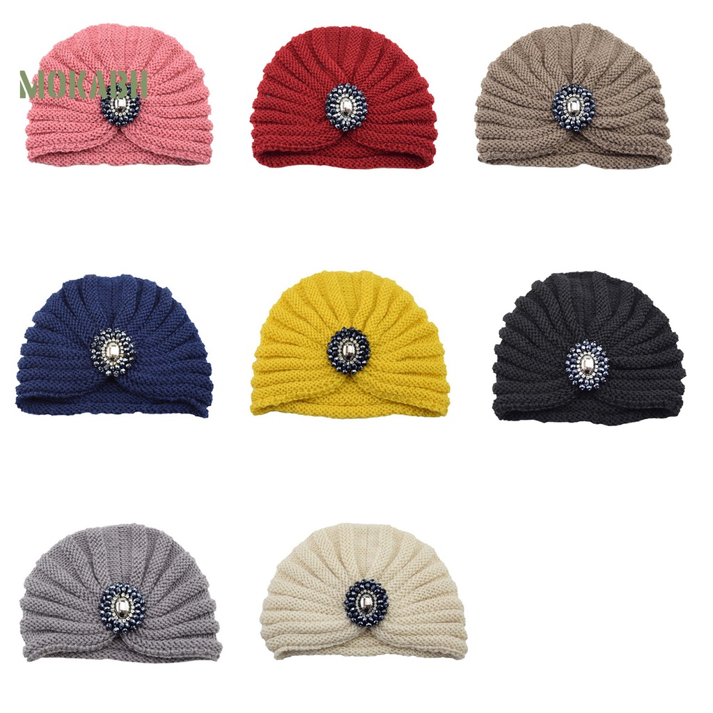 [Mok Abh] Mũ Beanie Sợi Acrylic Pha Lê Nhân Tạo Rộng Gấp Lại Được Dùng Hàng Ngày Dành Cho Bạn Nữ