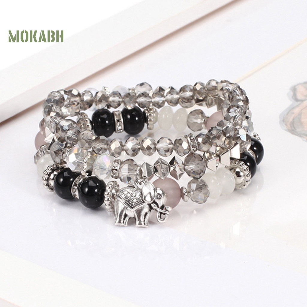 Bộ 3 Vòng Tay Chuỗi Hạt Pha Lê Nhân Tạo Nhiều Lớp Phong Cách Bohemia Thời Trang Cho Nữ